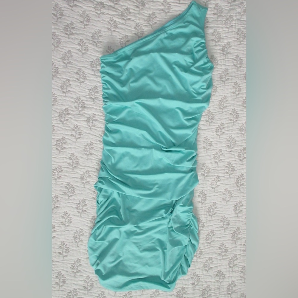 Elegant Aqua One-Shoulder Dress